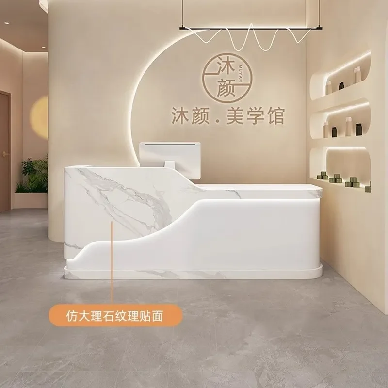 Simple Cream Style Reception Desk for Clothing Store Beauty Salon Hair Shop Small Bar Checkout Counter Front Desk