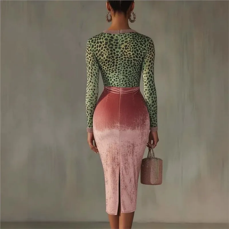 الخريف المخملية المرقعة كم طويل Bodycon فستان 2025 مثير الخامس الرقبة أنيقة مهرجان فستان الخريف الشتاء شيك فستان الحفلات المسائية