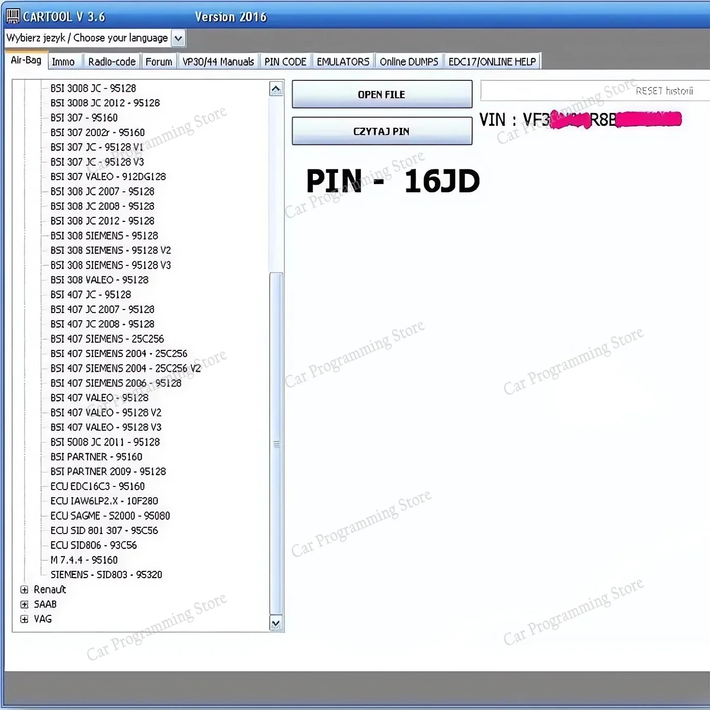 أداة CarTool 3.6 لبرنامج إصلاح السيارة Immo وAirbag لإعادة تعيين Windows 7/10/ 11