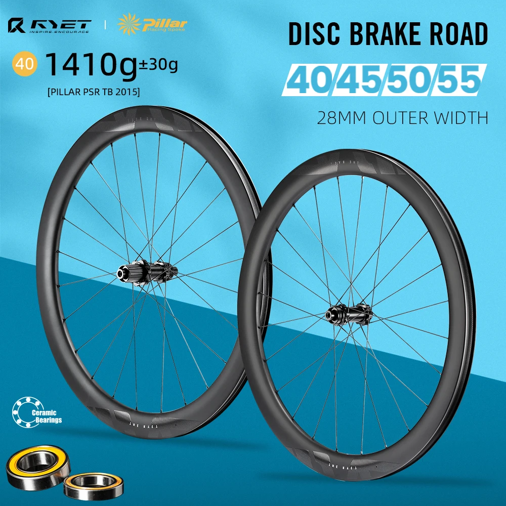 

RYET Carbon Road Wheelset Tubless Clincher Pillar Spoke 2015 Bike Rimset Bicycle Disc Brake Hubs Wheels Rims Cycling Accessories