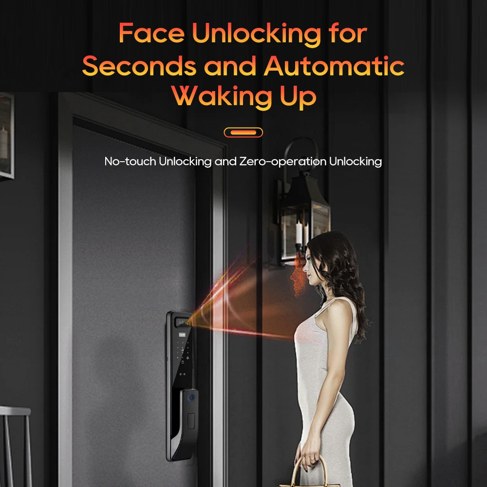 SANKESONG Tuya 3D Face Recognition Smart Lock with Screen Biometric Fingerprint Electronic Digital Lock APP IC Card Home Lock