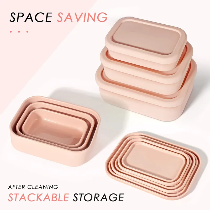 Silicone Food Storage Containers Reusable Silicone Bento Lunch Box Containers with Lids Microwave Dishwasher Safe BPA-Free Boxs