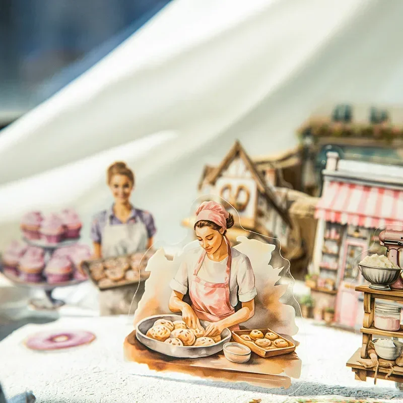 20pcs Shaped Package Gourmet Baking Landscape Room package Sticker Baking Craft Collection Background Scrapbook 150*95mm