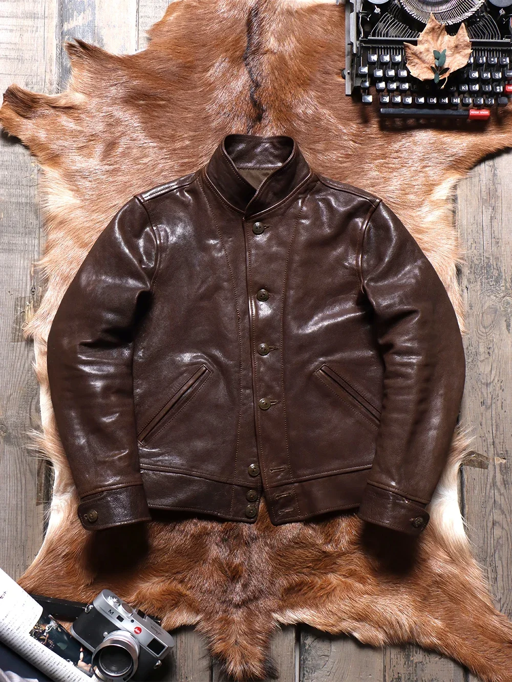 

Мужская винтажная куртка из козьей кожи растительного дубления Tailor Brando из горного ячменя с воротником из натуральной кожи