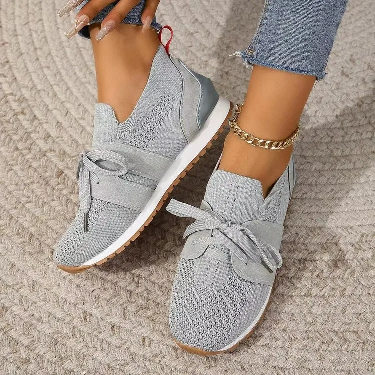 Brown Knit Breathable Sneakers Shoes Women   New Soft Sole Platform Flats Woman Plus Size 43 Non Slip Casual Shoes