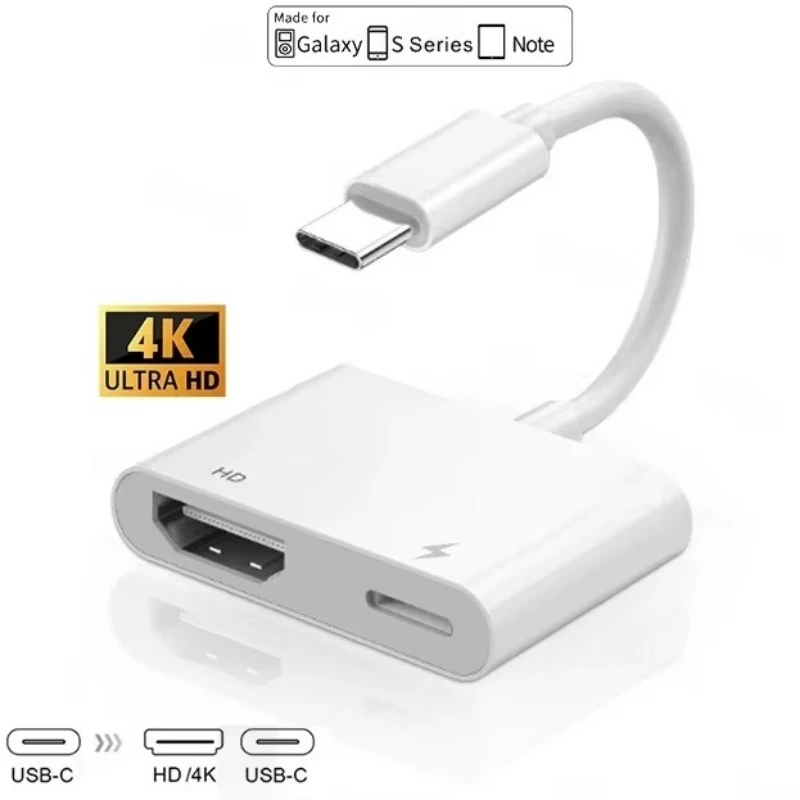 

2-in-1 Type-C to Digital AV Adapter HDMI-compatible 4K@30Hz/4K@60Hz and PD 100W Charger Compatible with Phone15/16 Macbook Pro
