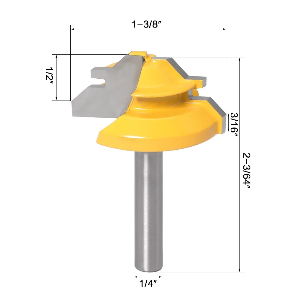 45 Degree Lock Miter Router Bit 12 12.7 6 8 Shank Woodworking Tenon Milling Cutter Tool Drilling Milling For Wood Carbide Alloy