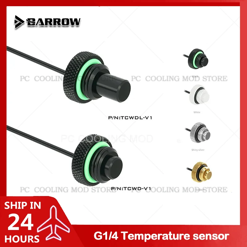 Złączka zatrzymująca czujnik temperatury Barrow G1/4'' 10K 8mm (krótka) 15mm (długa) do układu chłodzenia wodą + kabel 30cm, TCWD-V1/TCWDL-V1