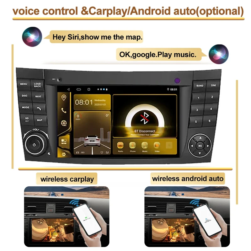 CarPlay 7\'\' Android 14 Car Radio For Mercedes Benz E class W211 E200 E220 E300 E350 E240 E270 E280 CLS CLASS W219 Car Radio WIFI