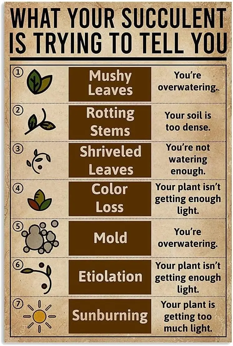 Panneau Métallique « Connaissance des Plantes Succulentes » Décoration de Jardin, Ce Que Votre Plante Succulente Vous Essaye de Vous Dire, Affiche en Métal Vintage, Panneau en Aluminium pour la Maison