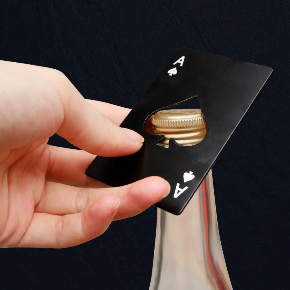 Stainless Steel Bottle Can Opener Spade A Credit Card Size Wine Metal Opening Tool Creative Silver/Black