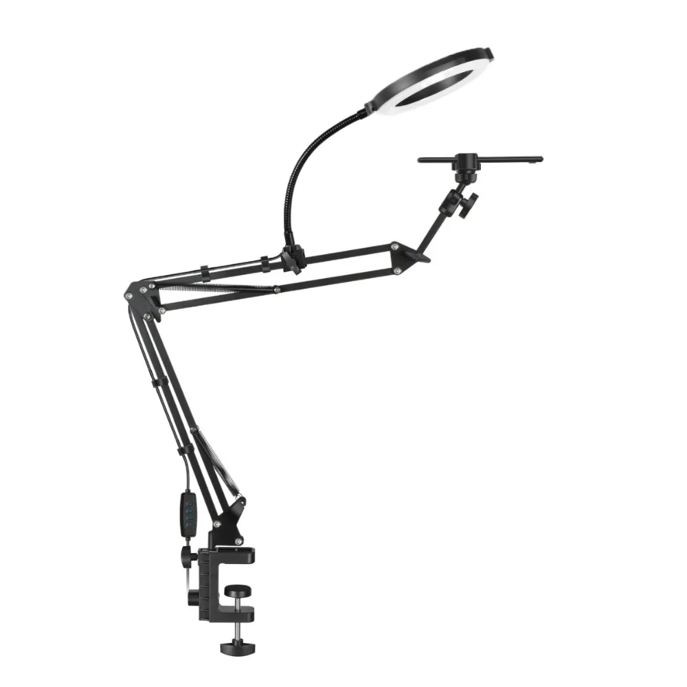 

With Fill Light Telescopic Phone Stand Adjustable Height Portable Mobile Phone Holder Metal Stable Clamp Type Phone Holder