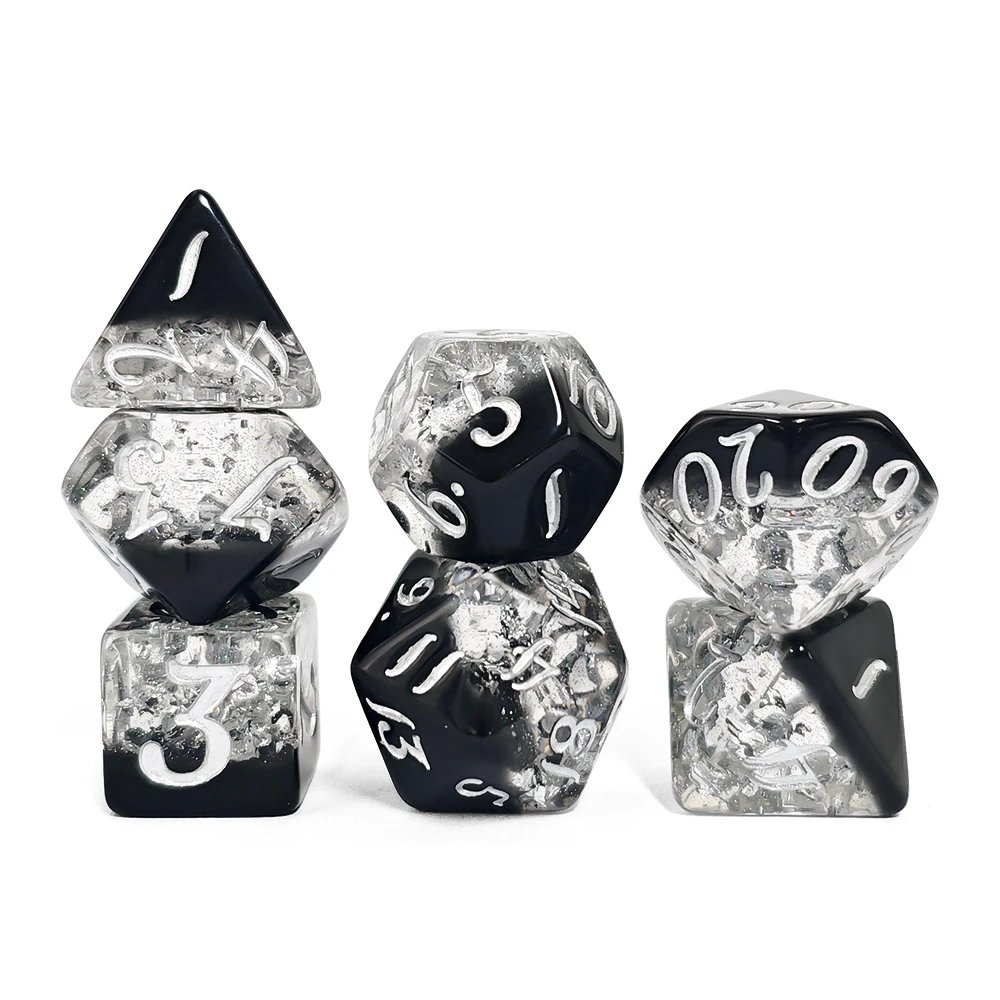 7Pcs/set White and Black Blend Color Resin Dice Set DND RPG TRPG for Dungeons and Dragons Games Popular Dice New Trend Toys Dice