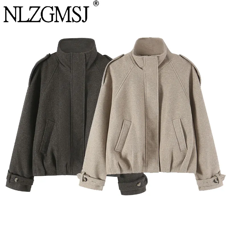 Nlzgmsj 2026  Autumn Winter Women Stand Collar Jacket  Zip Up Loose Oversized Outerwear Female Solid Color Coat Streetwear