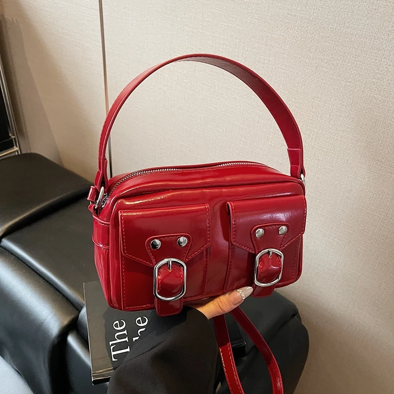 

Модная дизайнерская сумка через плечо из искусственной кожи с двойными карманами для женщин, трендовая женская сумка через плечо 2025 года, сумки подмышки, красные сумки