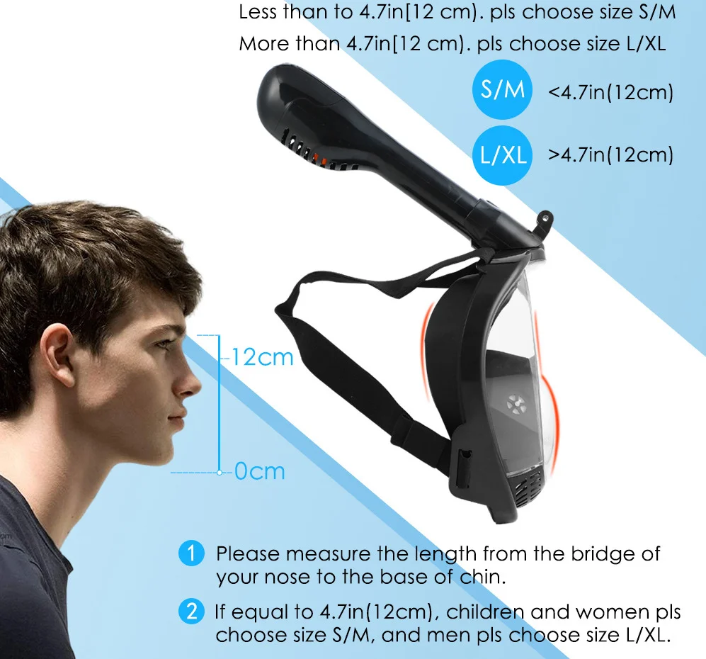 Masker Selam Renang Snorkeling Wajah Penuh Profesional Tampilan Lebar Antikabut Antibocor untuk Anak-anak Dewasa dengan Dudukan Kamera Dapat Dilepas