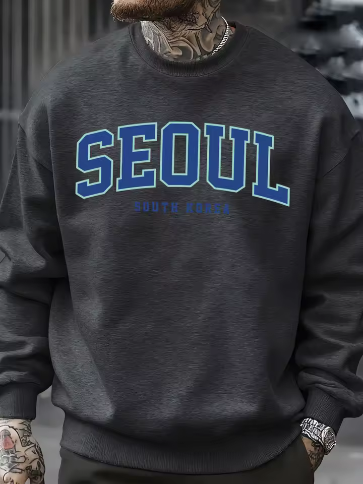 서울 프린트 스웨트셔츠 디자인 클로즈업