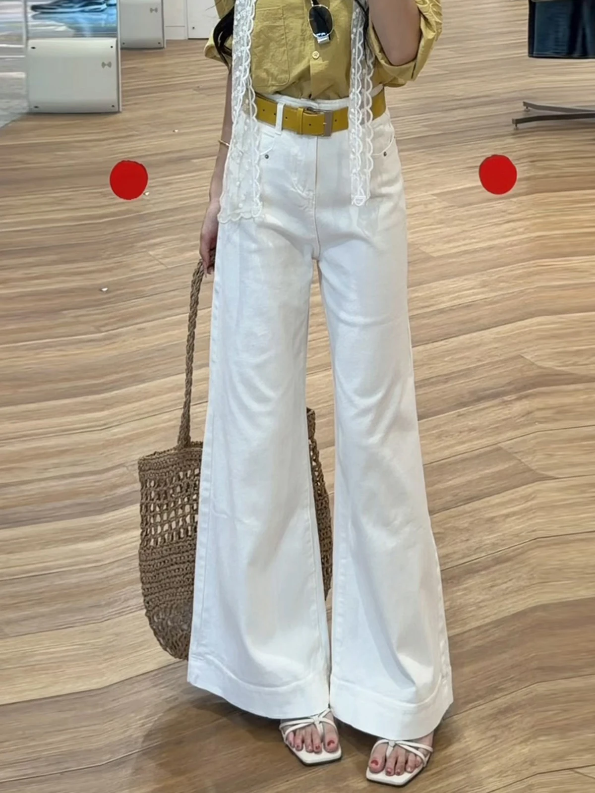 

White High Waist Wide Leg Bell Bot Jeans Women's Spring 2026 New Small Size Loose Slimming Floor Length Pants