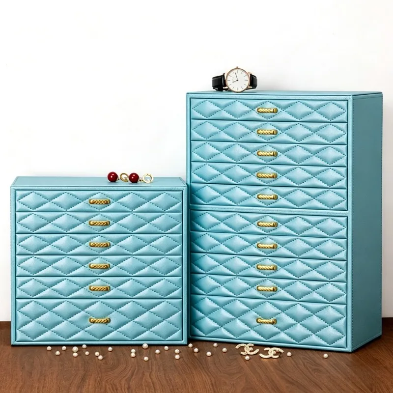 Large Capacity Jewelry Storage Box Leather Earring Organizer Boxes Necklace Ring Collection Case Bracelet Watch Packaging Case