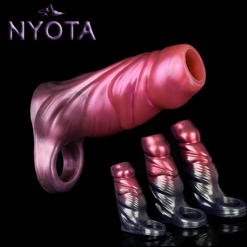 

NYOTA Silicone Penis Sleeve Cock Ring Cover Dick Enlarger Extender Delay Ejaculation Sex Toys For Men Gay Couples Adult Sex Shop