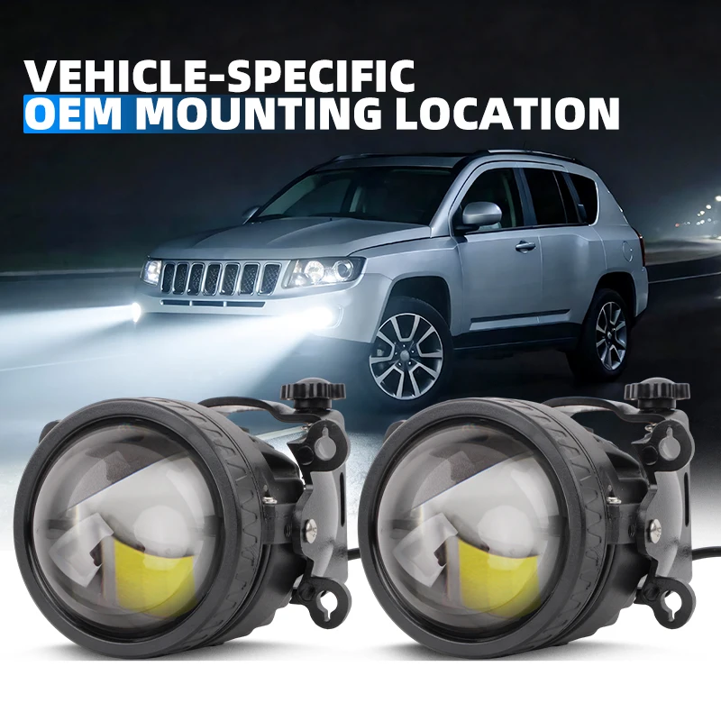 Car Led Fog Lights Lens 12V 3.0 Universal 6000K White Light High Power 80W Bi Led Projector Fog Lamp Fan Heat Dissipation