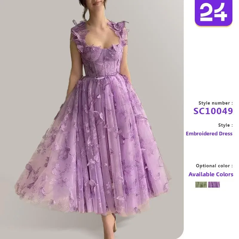 여성 비치 웨딩 드레스 투명 스트랩리스 미디 드레스 하이 슬릿 파티 드레스 민소매 삼중 아세테이트 섬유 00%