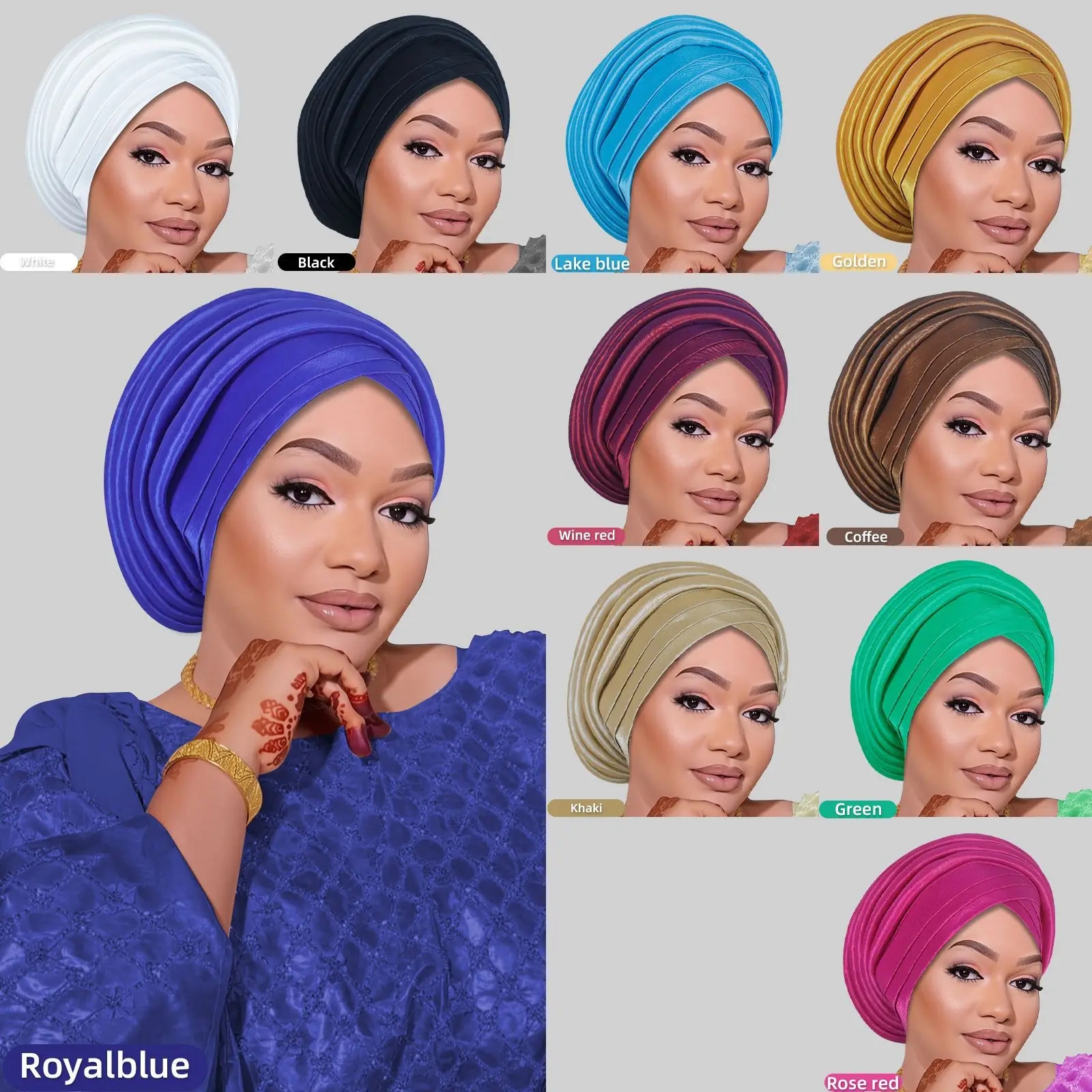 

Nigeria African Auto Gele Headties Pleated Turban Cap Hijab Women Muslim Traditional Headpiece Wedding Geles Head Wrap Bonnet
