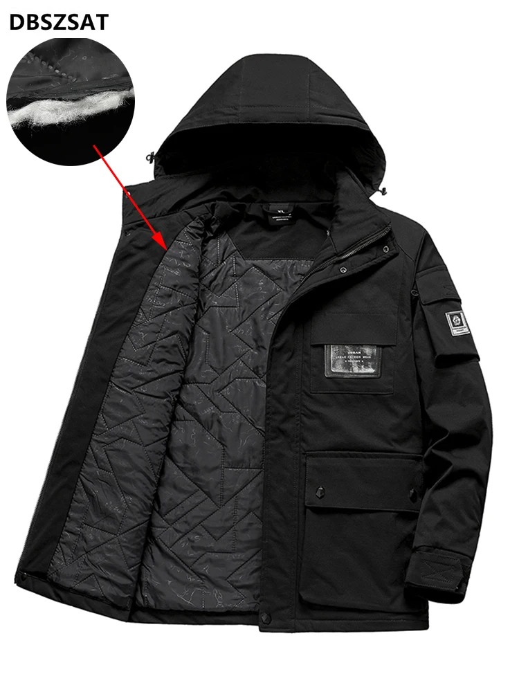 Parka à capuche imperméable multi-poches pour hommes, veste chaude, coupe-vent, manteau décontracté, parkas thermiques optiques, grande taille, 7XL, hiver