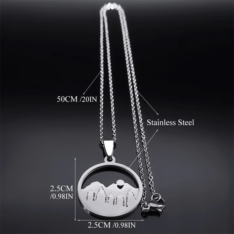 الطبيعية الصحراء مشهد الجبال الغابات قلادة للنساء الرجال الفولاذ المقاوم للصدأ المشهد شروق الشمس القلائد مجوهرات طوق N7244S02 #6