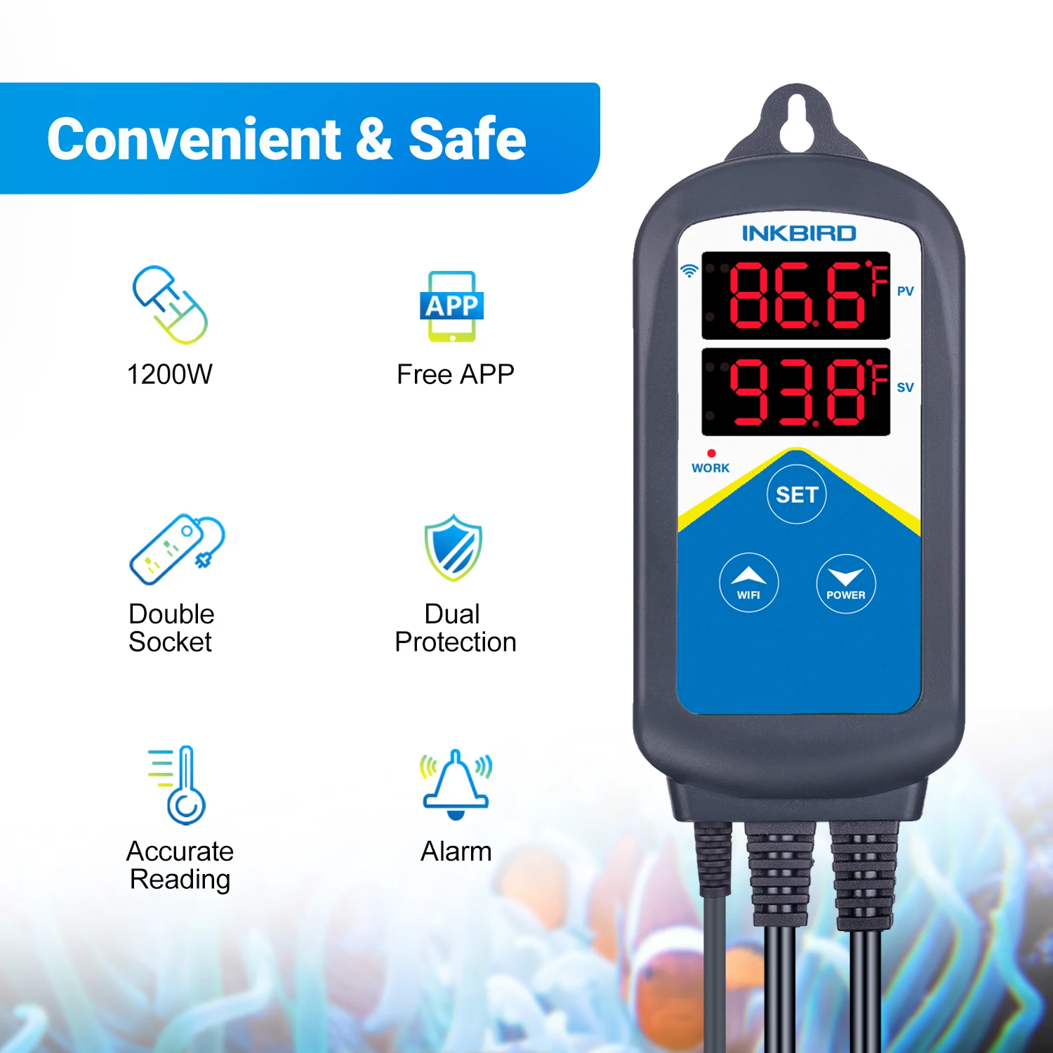 Imagem -04 - Inkbird-wifi Controlador de Temperatura do Aquário Inteligente Termostato Digital Sondas Impermeáveis para Aquário 1200w Itc306a