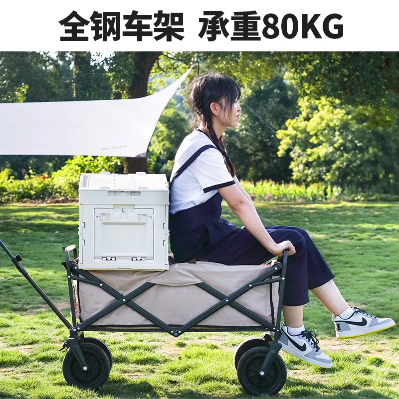 Outdoor Hand-Pushed Foldable Multi-Functional Two-Wheel Lightweight Portable Camping Cart Picnic Trolley