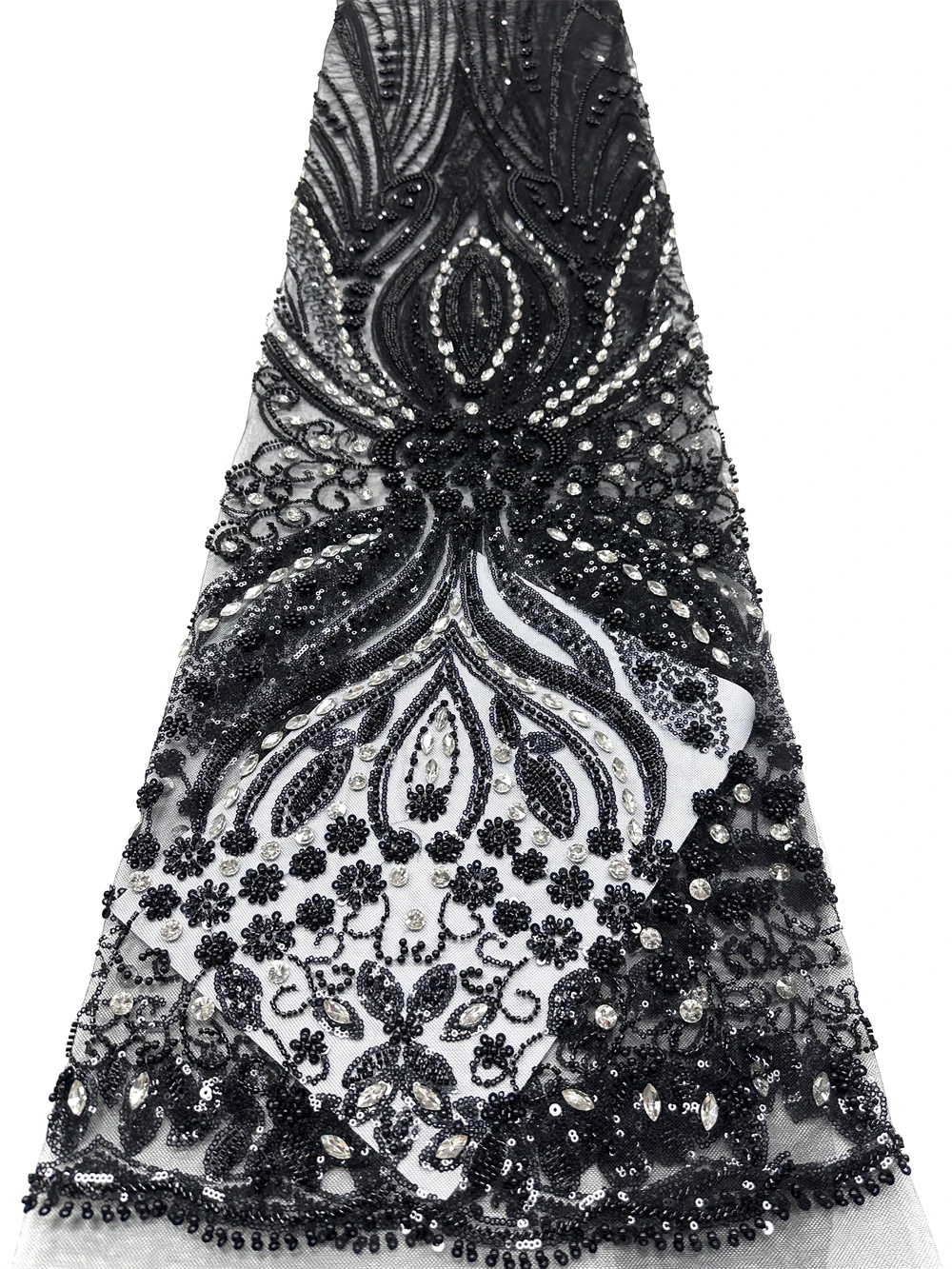 Luxury French African Handmade Embroidery Crystal Beads Lace High Quality Nigerian Sequin Lace Fabric For Wedding Dress 2026