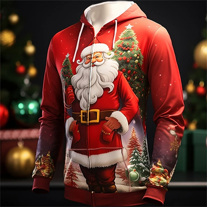 Christmas Santa Claus 3D Print Zipper Hoodies Men Women Fashion Casual Hooded Sweatshirts Oversized Tracksuit Kids Coat Clothing