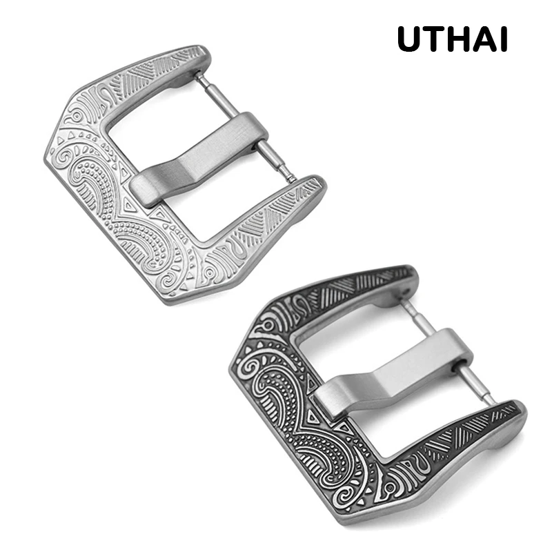 UTHAI stainless steel large vintage buckle 18mm 20mm 22mm 24mm exquisite patterned metal strap buckle CSuit Unbuckle T12