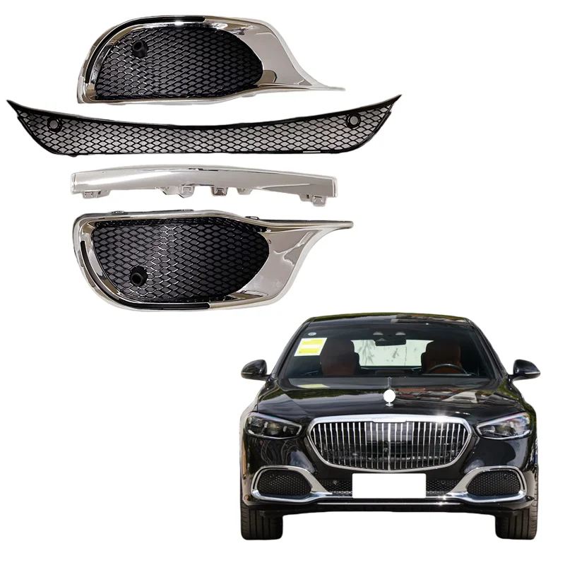 modified Maybach front grille with bright stripes and grille front face Suitable for Mercedes Benz S-Class W223 S400 S450 S500