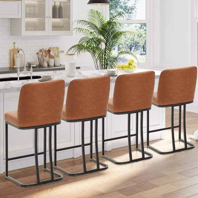 Counter Height 24" Bar Stools Set of 2 for Kitchen Island,Modern PU Leather Bar Stools with Backrest,Upholstered Counter Stools