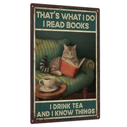 Putuo Decor 1pc Cat Metal Plaque, Retro Wall for Home Bedroom Study Wall Decor 7.9 X 11.8 Inches, Drink Tea