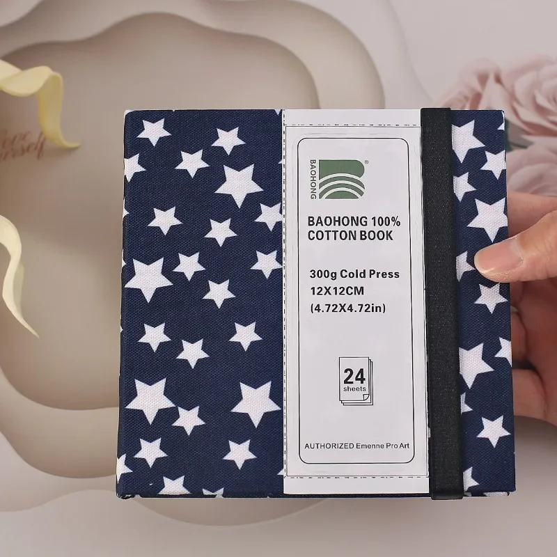 BAOHONG 4.72 بوصة × 4.72 بوصة كتاب ألوان مائية 24 ورقة 140 رطل (300 جي إس إم) غلاف فني وسادات ورقية خالية من الأحماض والوسائط المختلطة بالضغط البارد