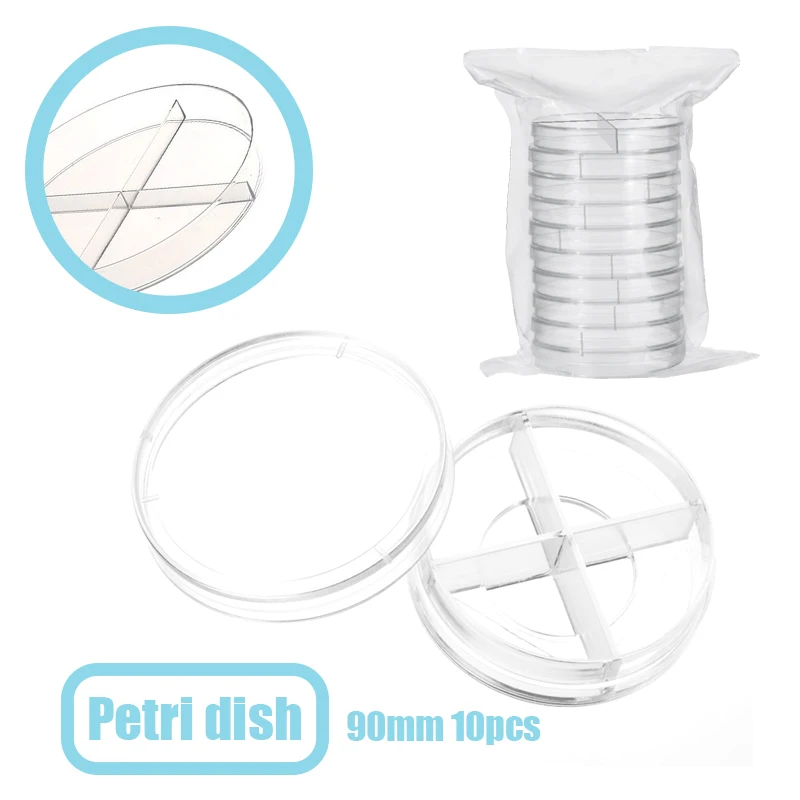 10pcs 90mm Four-Quarter Grid Lab Supplies Practical Plastic Petri Dishes with Lids For Lab Plate Bacterial Yeast Chemical Instru