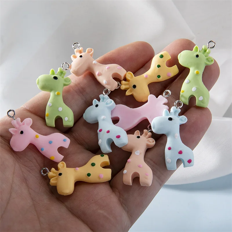 10Pcs Colourful Cartoon Giraffe Charms Simulation French Fries Pendant for DIY Cute Animal Keychain Jewelry Craft Accessories ﻿