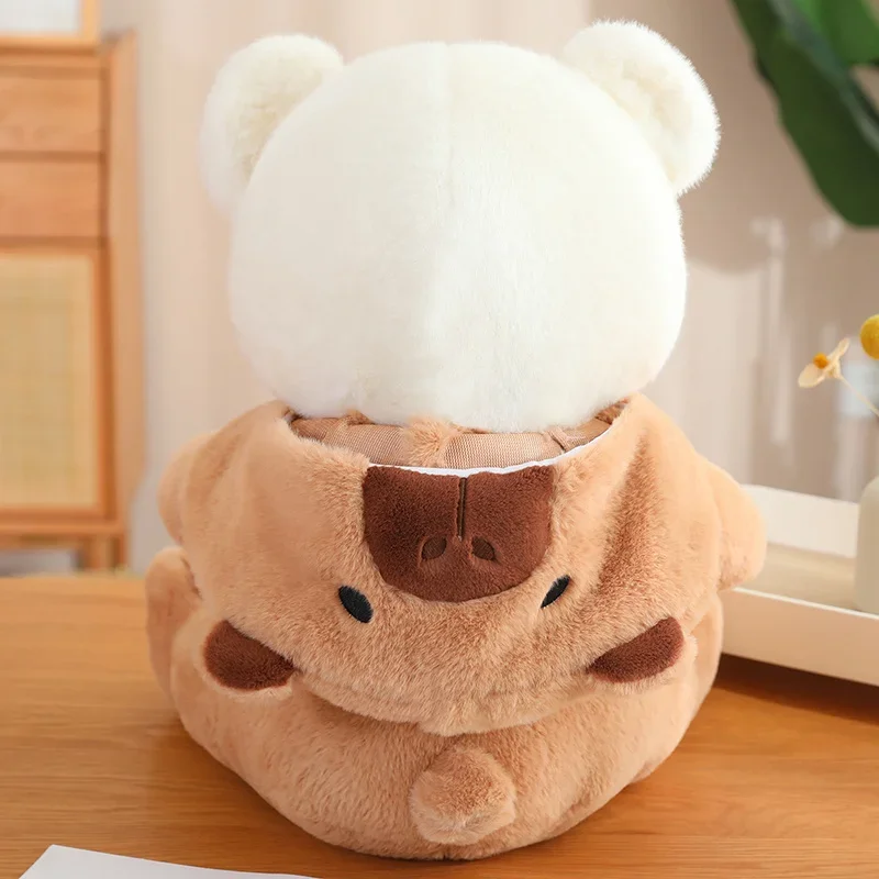 Brown Capybara White Bear Doll Plush Toy Stuffed Sitting Cartoon Aquatic Animal Soft Cosplay Plushie Peluche Hooded Kids Gift