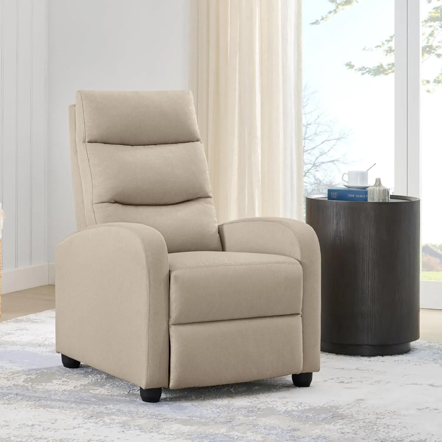 Chair for Adults Push Back Armchair Home Theater Seating with Lumbar Support Single Sofa for Living Room,Beige(Fabric)