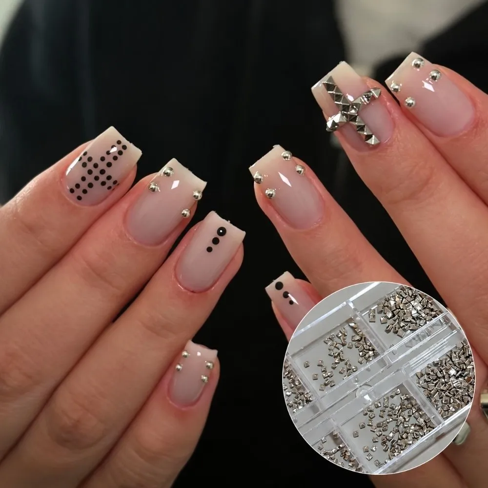 New 6 Grids/Box Nail Art Rivets Kit Silver Metal Spike Studs Nail Art Sequins Set Square 3D Nail Charms Decorations Punk