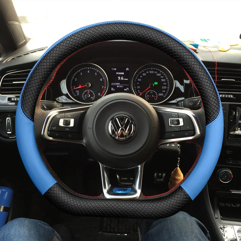 Protector para volante de coche de cuero Artificial para Volkswagen Golf 7 GTI Golf R MK7 VW Polo GTI Scirocco 2015 2016 Interior de coche
