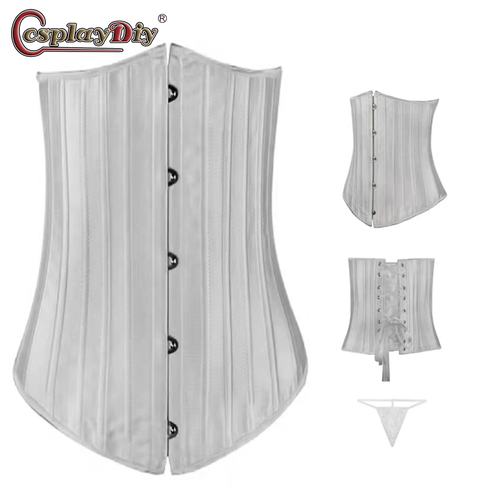 Cosplaydiy Solid Underbust Corset Spiral Steel Boned Corsets Satin Waist Slimming Korset Gothic Daily Busiter fit Rococo Dress