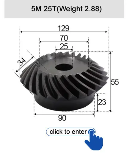 45 # Stahl-Spiralkegelradgetriebe, 2M, 15T bis 60T, Modul 1:4, 90 Grad Differentialgetriebe, gleicher Übersetzungsverhältnis, Durchmesser 8mm bis 12mm, Loch – Detail 21