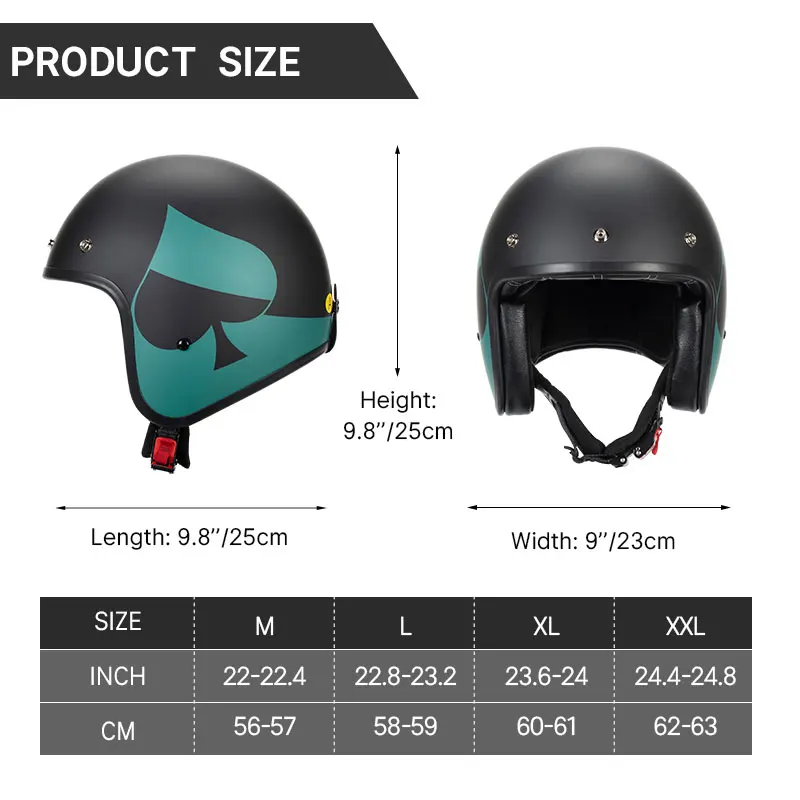 Unisex DOT Approved Hot Design Open Face Green Peach Vintage Motorcycle Helmet 3/4 Open Helmet Scooter Motorcycle Equipment