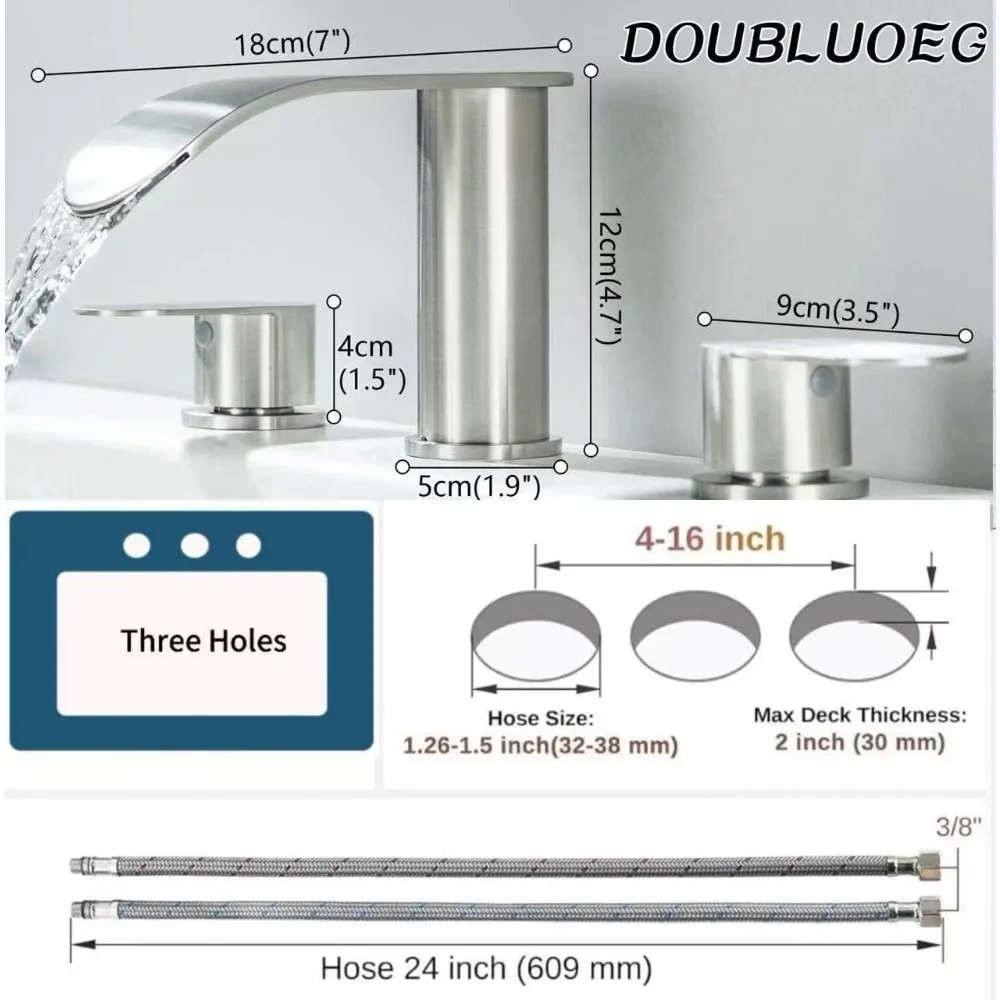 ブラッシュドニッケル 3穴 2ハンドル デッキマウント式 ローマンタブおよびガーデンタブ用蛇口（フィラー付き）