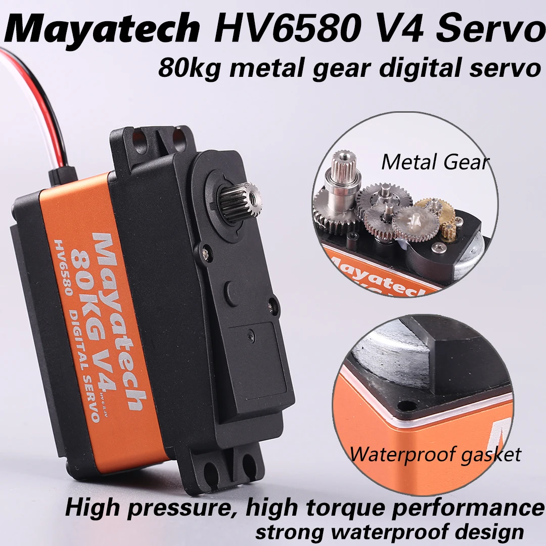Mayatech HV6580 V4 80KG Digital High-Voltage Metal Gear Servo, High Torque Splash-Proof for 1/8 RC Car Models