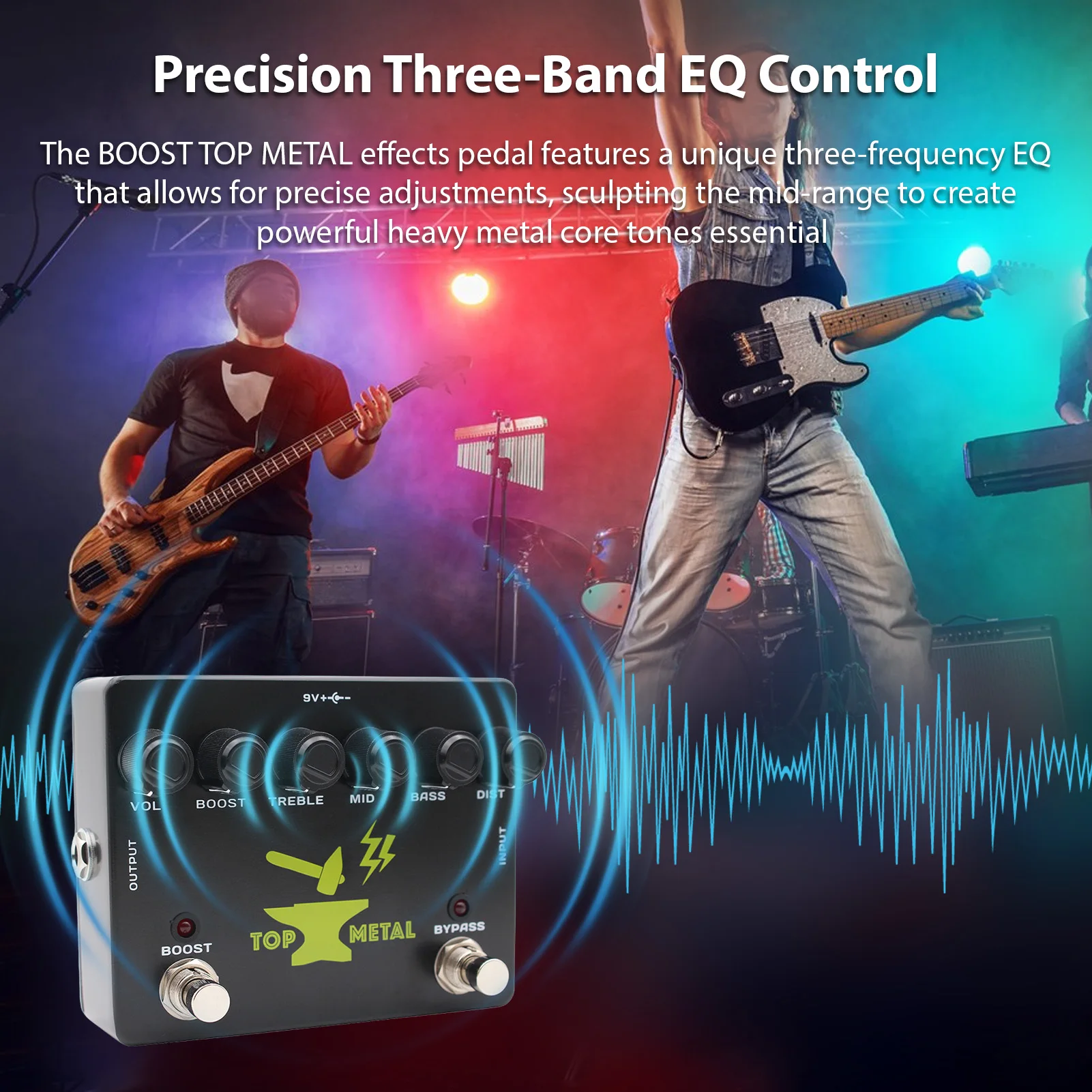 

Гитарная педаль MOSKYAUDIO Heavy Metal Boost: топовый металлический эффект-процессор с 3-полосным эквалайзером для мощного баса, чётких высоких частот и широкого звучания.